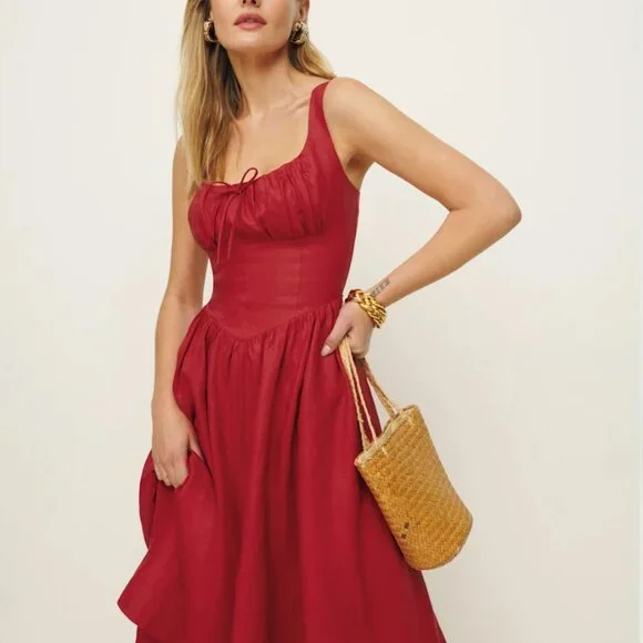 Reformation Dresses Reformation Balia Linen Dress P Petite Red